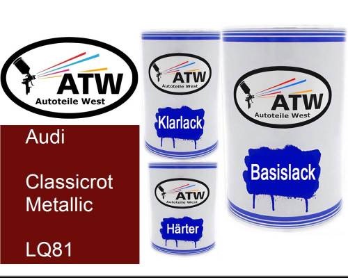 Audi, Classicrot Metallic, LQ81: 500ml Lackdose + 500ml Klarlack + 250ml Härter - Set, von ATW Autoteile West.